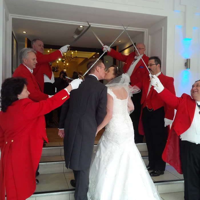 Wedding Arch of Steel by toastmasters from The English Toastmasters Association for a wonderful entrance at Sandbanks Hotel, Poole, Dorset
