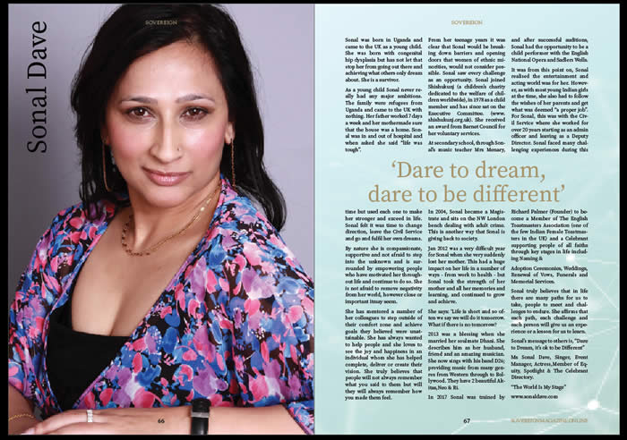 An article from Sovereign Magazine about one of our respected toastmasters. Sonal Dave