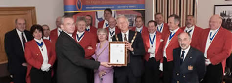 Members of the English Toastmasters Association during their St. Georges Day presentation to the Mayor and Mayoress of Chelmsford at the County Hotel, Chelmsford Essex